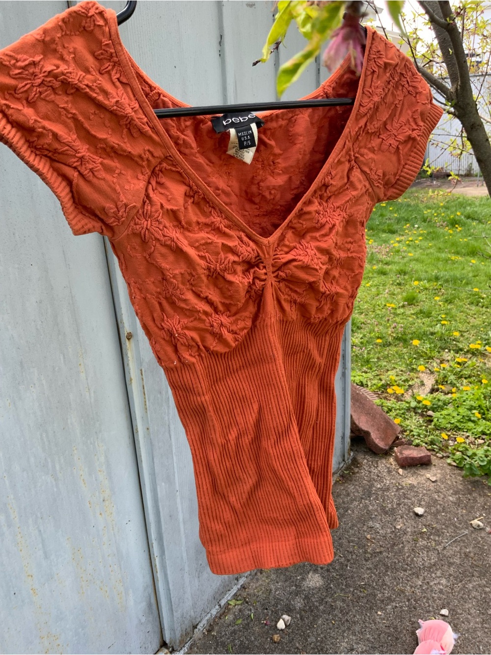 bebe Rust Orange Textured V-Neck Knit Tank